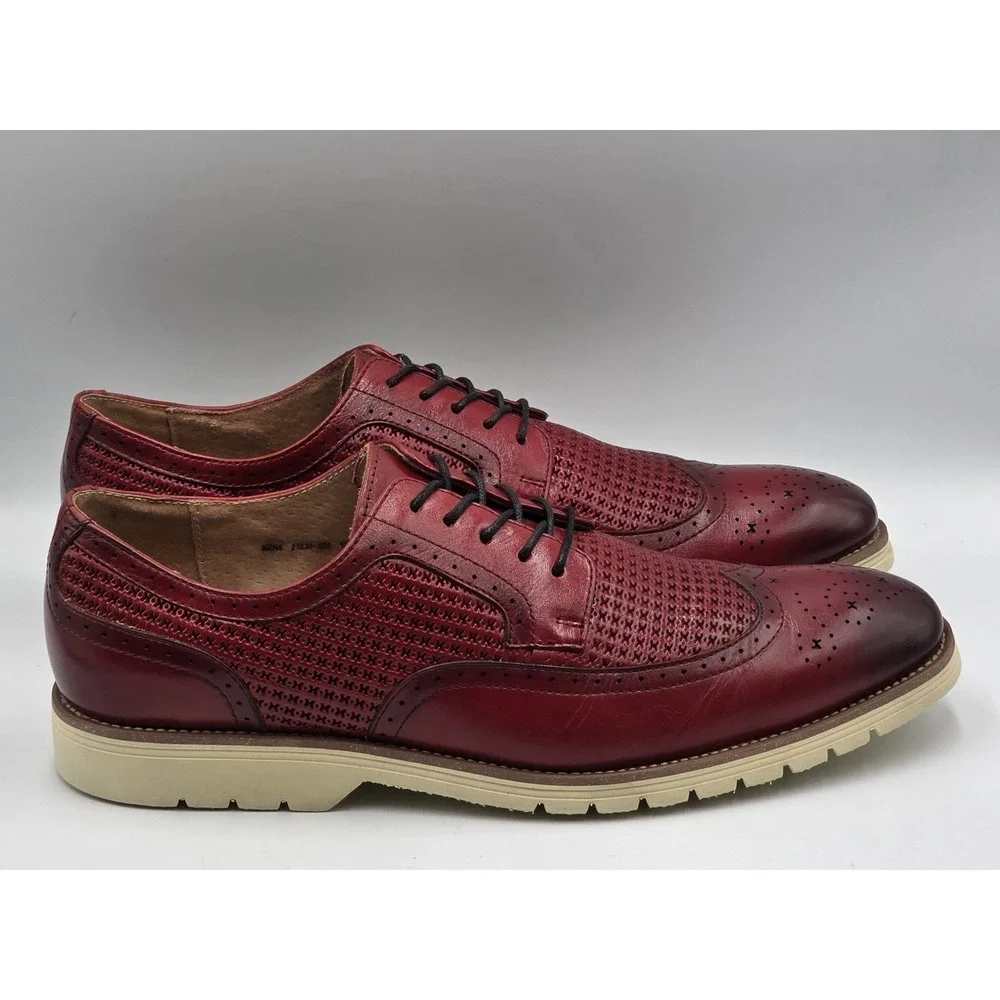 Stacy Adams Emile Wingtip Oxford Shoes Mens 10.5M Red Leather 25236-600 Lace Up